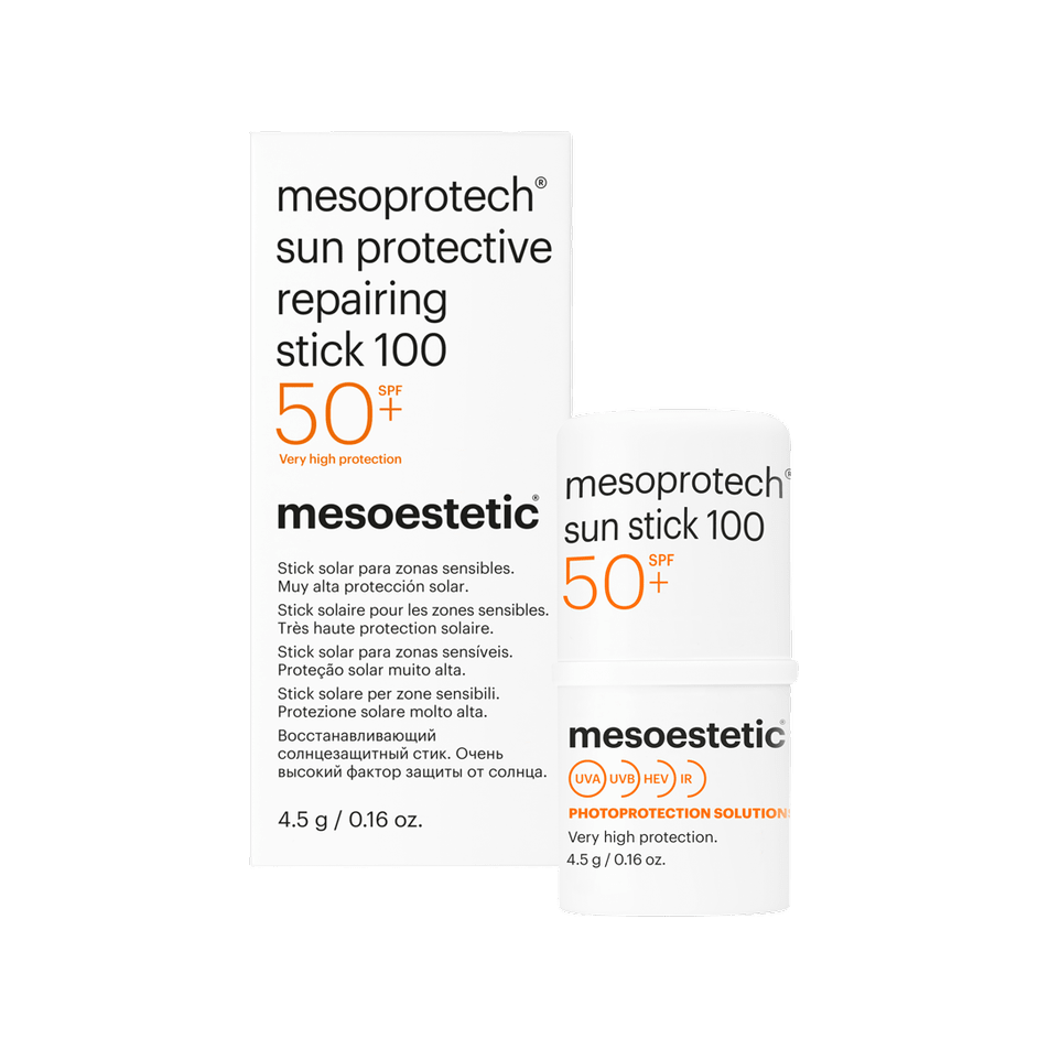 סטיק הגנה ושיקום מהשמש 100 SPF 50+ של mesoestetic, אריזה וסטיק, 4.5 גרם