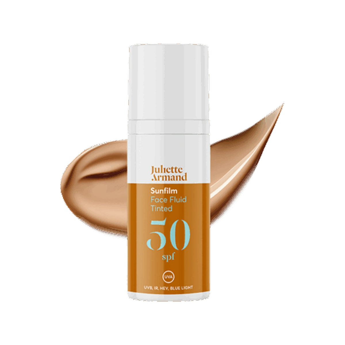 מקדם הגנה פרימיום עם גוון Sunfilm Face Fluid Tinted SPF 50 לצד מריחת הגוון