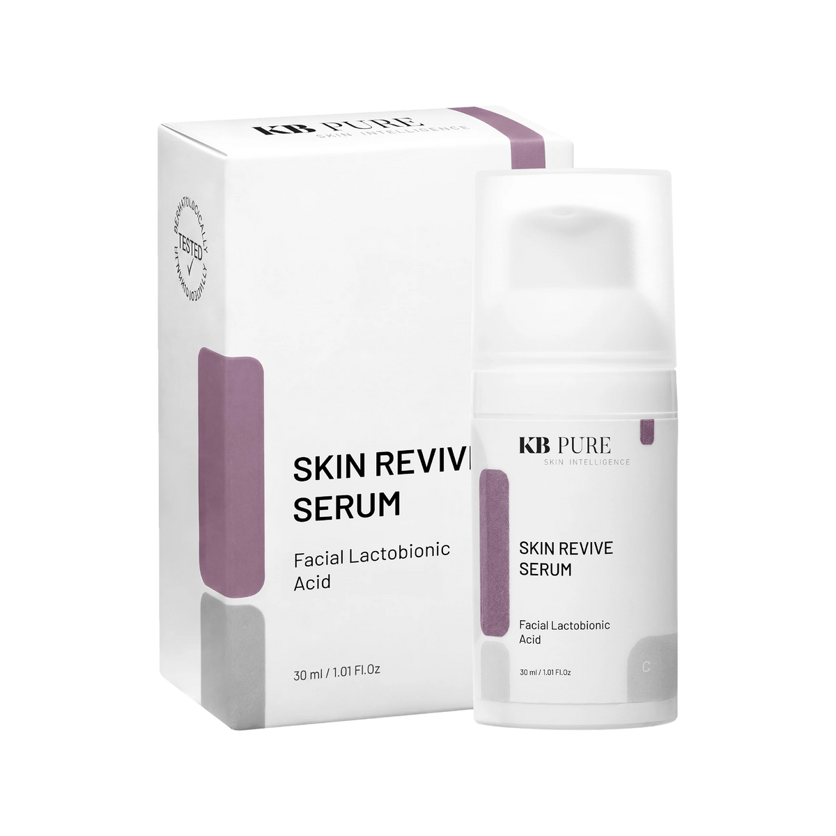 ריבייב סרום עם חומצה לקטוביונית של KB Pure — אריזה ובקבוק איירלס, 30 מ״ל