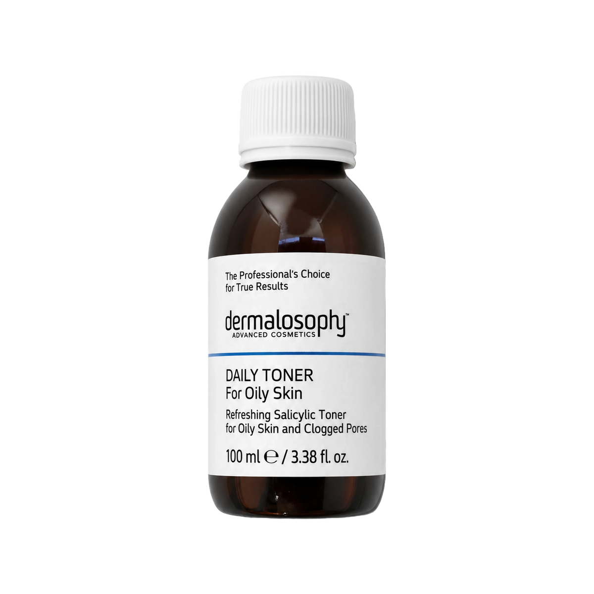 טונר יומיומי לעור שמן של Dermalosophy, בקבוק זכוכית חום עם פקק לבן, 100 מ״ל