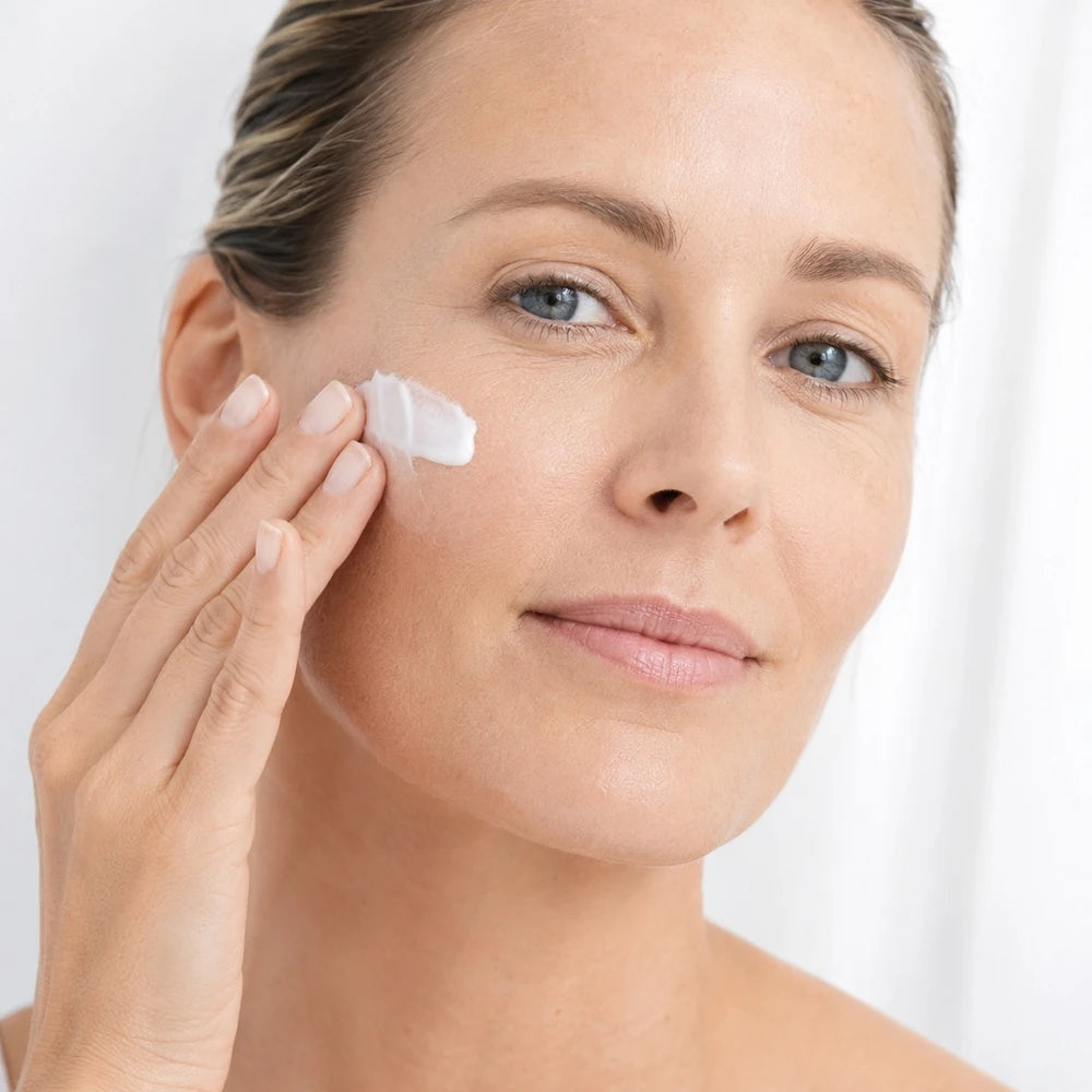 קרם הגנה SPF30 של Dr Schrammek, מריחת הקרם על הלחי