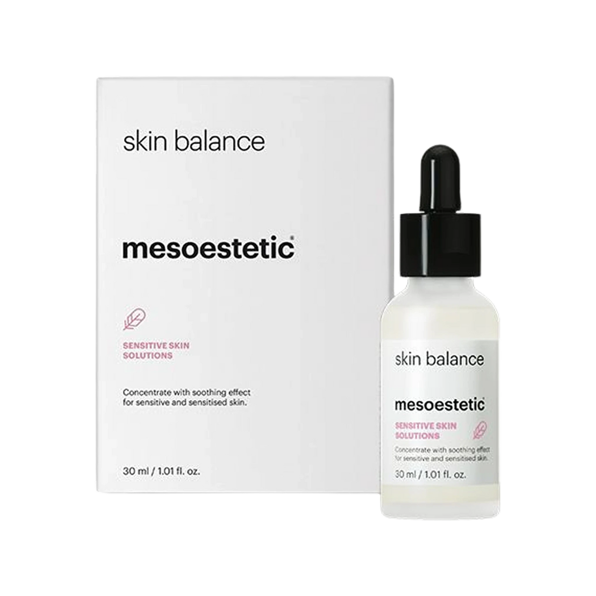 סקין בלאנס של mesoestetic, אריזה ובקבוק עם טפטפת, 30 מ״ל