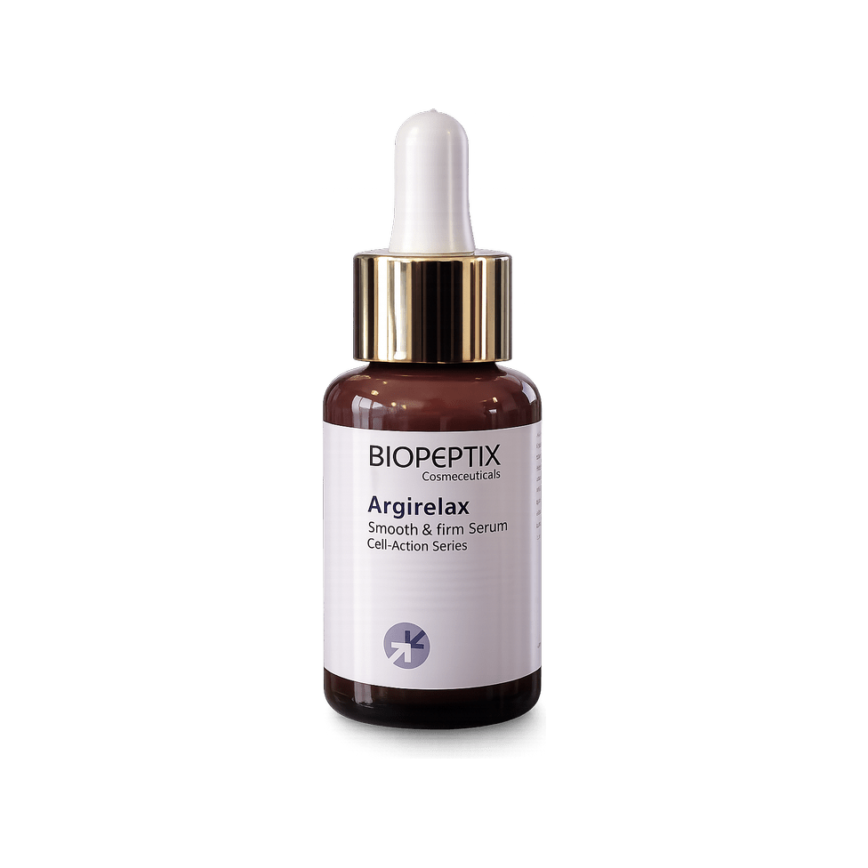 סרום החלקה ומיצוק Argirelax של Biopeptix, בקבוק ענברי עם טפטפת