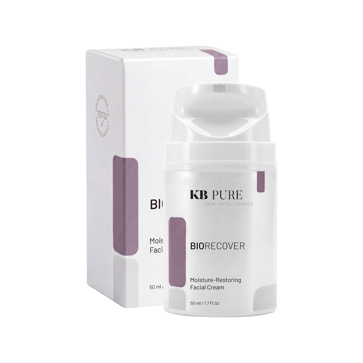 ביו-ריקאבר קרם לחות משקם של KB Pure — אריזה ובקבוק איירלס, 50 מ״ל