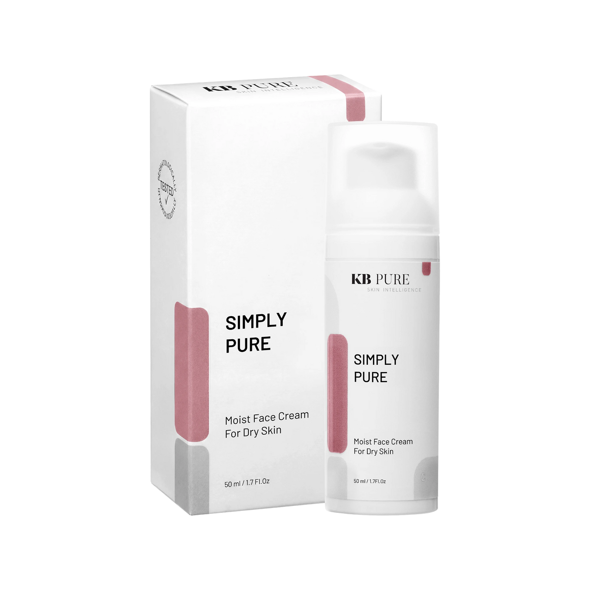 סימפלי פיור קרם לחות לעור יבש של KB Pure — אריזה ובקבוק איירלס, 50 מ״ל