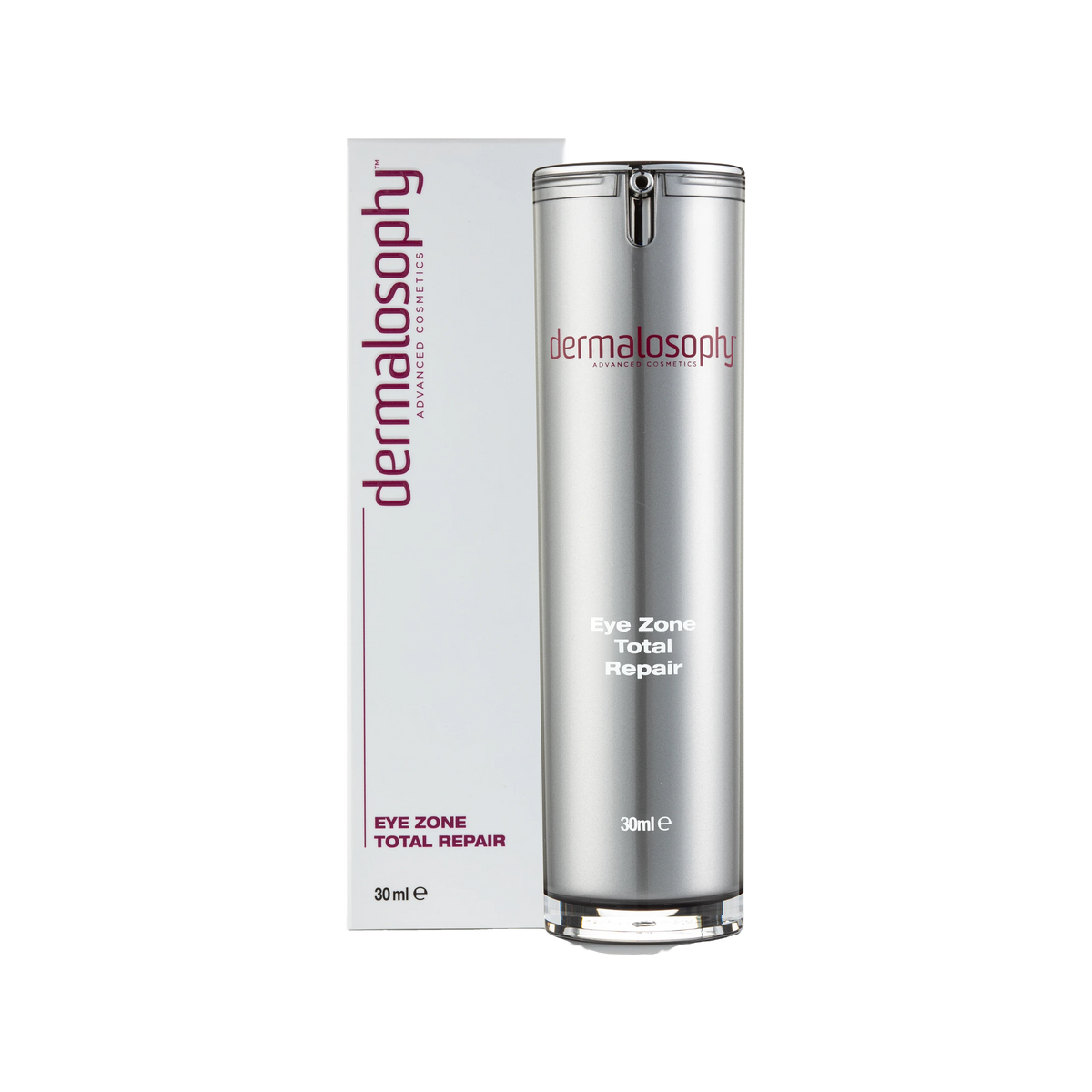 קרם עיניים מתקן Eye Zone של Dermalosophy, אריזה ובקבוק כסוף, 30 מ״ל